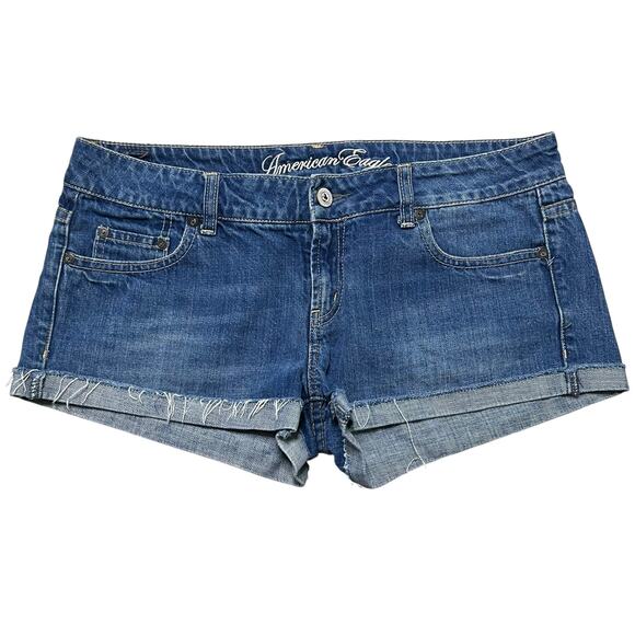 American Eagle Frayed Cuffed Hem Embroidered Back Pockets Denim Shorts - 10 - Picture 1 of 9